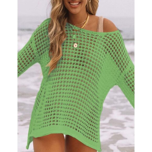 🆕Women E-Avocado Green Polyester Swimsuit Beach Cover Up Tunic Dress Beachwear - Picture 3 of 4